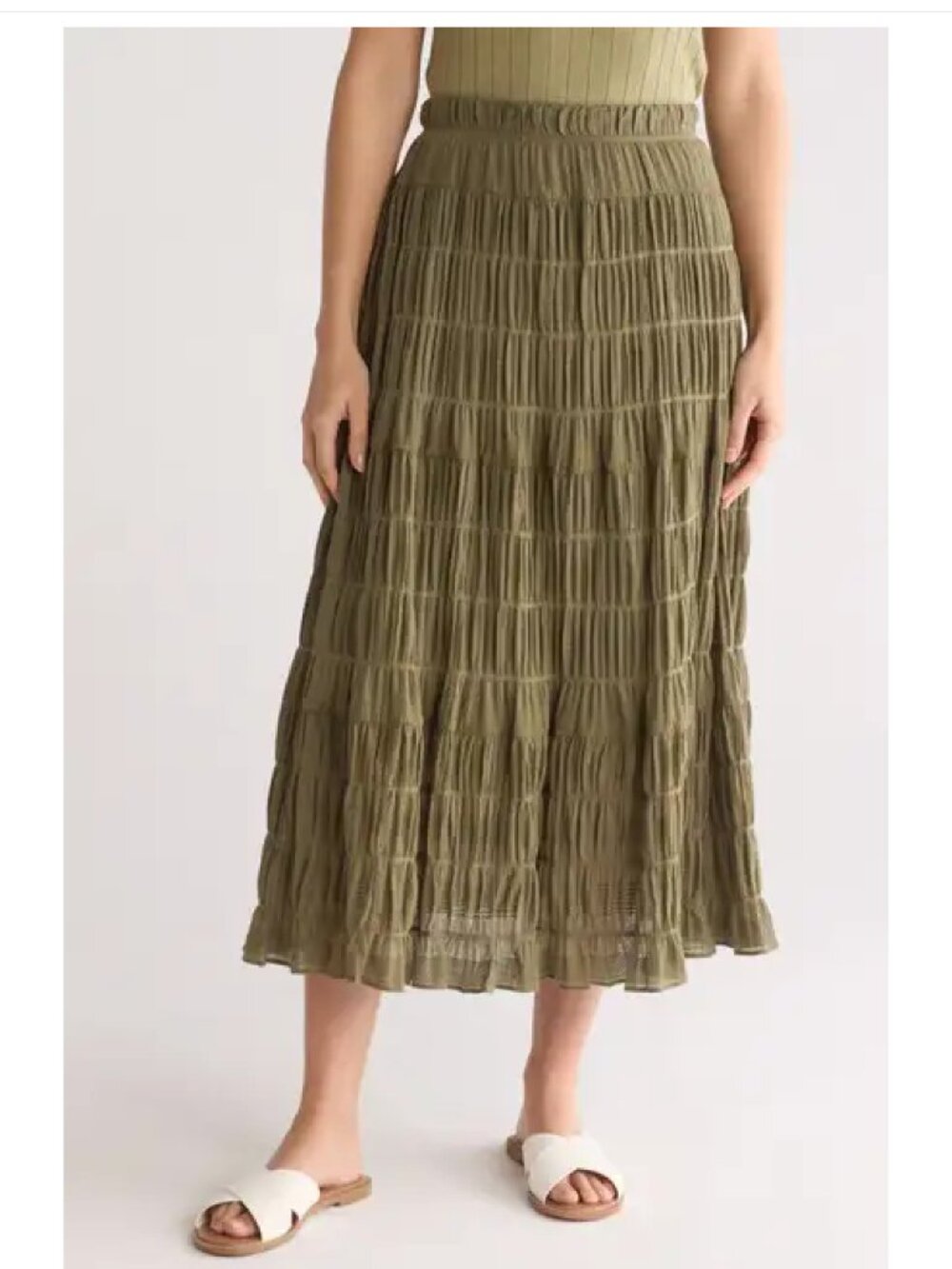 NWT Max Studio Textured Midi Skirt Army Size XL
